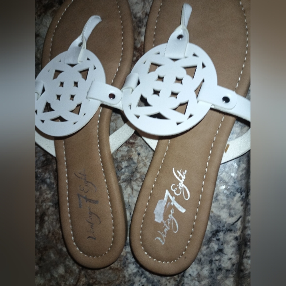 Women's White and Tan Sandals